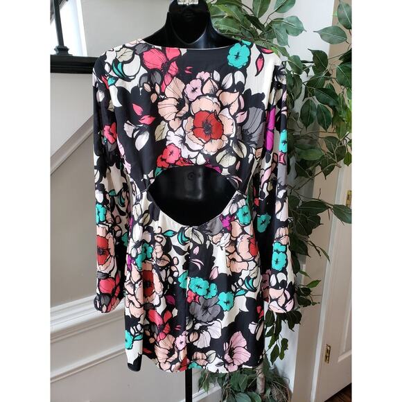 Express Shift Dress Women Size 4 Multi Floral Lined Long Sleeve Keyhole Back Zip - Picture 5 of 12